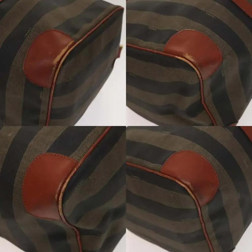 FENDI Pecan Canvas Boston Bag Black Brown Gold
